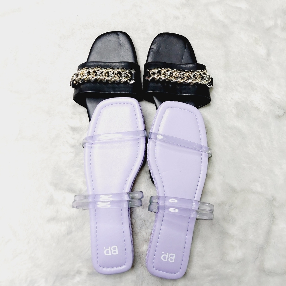 NEW BP Viola & Asher Braided Slip On Purple Black Flat Slide Sandals Bundle S20